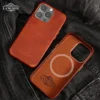 Langsidi retro echtes leder für magsafe fall für iphone 15 14 pro max 14pro 15pro luxus stoß feste abdeckung voll schutz