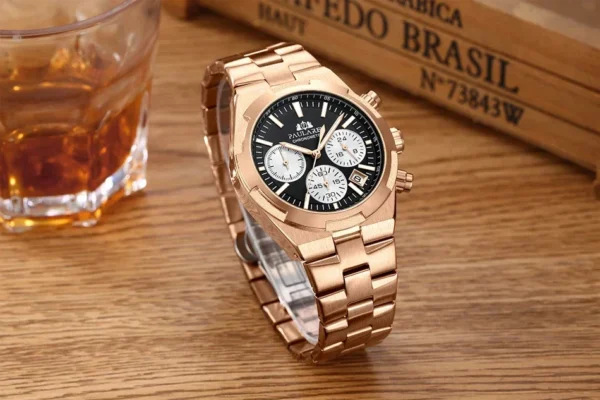 Männer Quarzuhr Chronograph Luxus Leuchtende Rose Gold Silber Blau Mode Übersee Edelstahl Mode Uhren 5