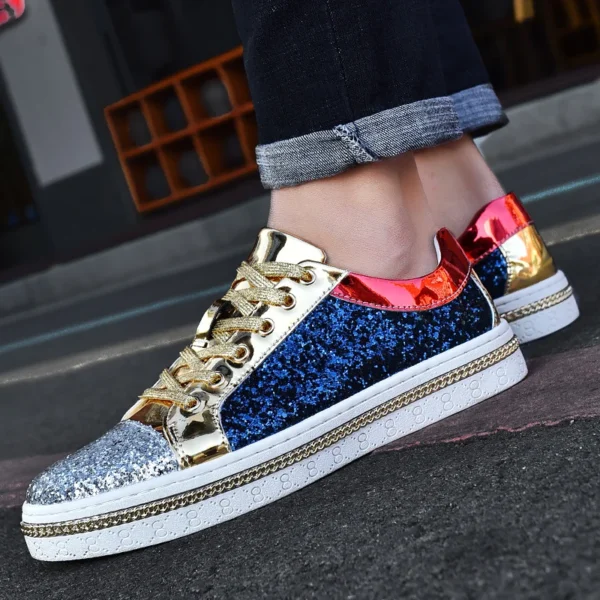 Hochwertige Paare Luxus Pailletten Schuhe Trend Farbe Passenden Niedrigen Skateboard Turnschuhe Mann Bequeme Weiche Glänzende Schuhe Für Männer – Bild 2