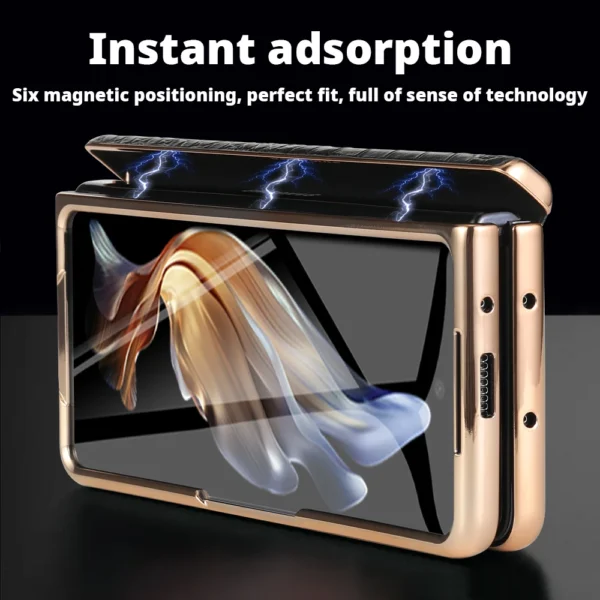 LANGSIDI Ledertasche für Samsung Galaxy Z Fold 6 5 4 3 Fold6 Fold5 Vergoldung Magnetscharnier Standabdeckung mit Spiegelfolie 4