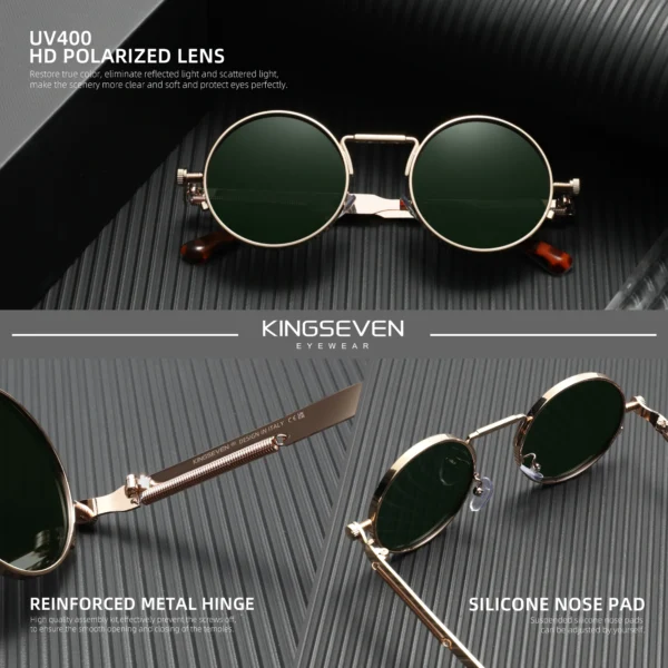 KINGSEVEN 2025 Trend Runde Sonnenbrille Polarisierte Männer Sonnenbrille UV400 Gothic Steampunk Stil Männlich Anti-Glare Spiegel Objektiv 4