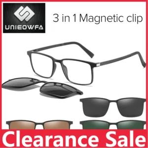 2-in-1-Sonnenbrille mit Magnet-Clip für Herren, polarisiert, UV400, verschreibungspflichtig, für Herren, zum Fahren, optische Myopie-Brille, rechteckig