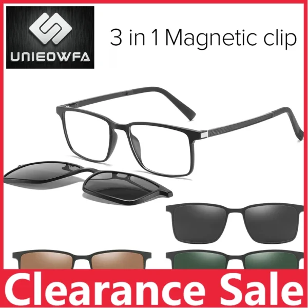 2-in-1-Sonnenbrille mit Magnet-Clip für Herren, polarisiert, UV400, verschreibungspflichtig, für Herren, zum Fahren, optische Myopie-Brille, rechteckig