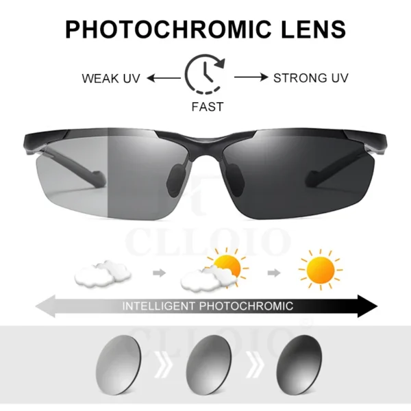 CLLOIO Top Qualität Aluminium Polarisierte Photochrome Sonnenbrille Männer Randlose Tag Nacht Fahren Brille Anti-Glare Chameleon Brillen 2