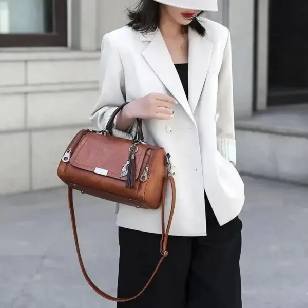 Handtasche mit Quastendekor, Damen-Umhängetasche mit großem Fassungsvermögen, modische Umhängetasche mit Reißverschluss und abnehmbarem Riemen 5