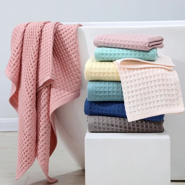 Badetuch aus Waffel-Baumwolle, weich, Wabenstruktur, stark saugfähig, Gesichts-Duschhandtücher, 70 x 140 cm, für Erwachsene, Kinder, Zuhause, Badezimmer, Dusche, Spa, Schwimmen