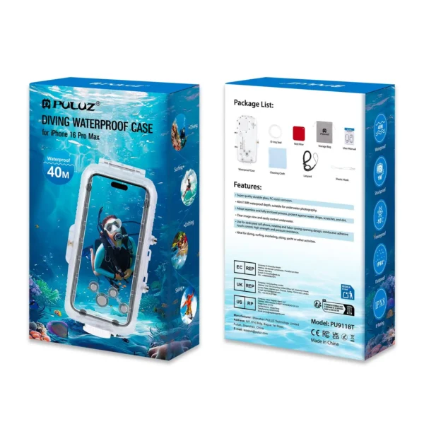 PULUZ 40 m Tauchen Fall Für iPhone 16 Pro Max 6,9'' Telefon Taste Foto Video Wasserdichte Gehäuse Abdeckung transparent Shell 6