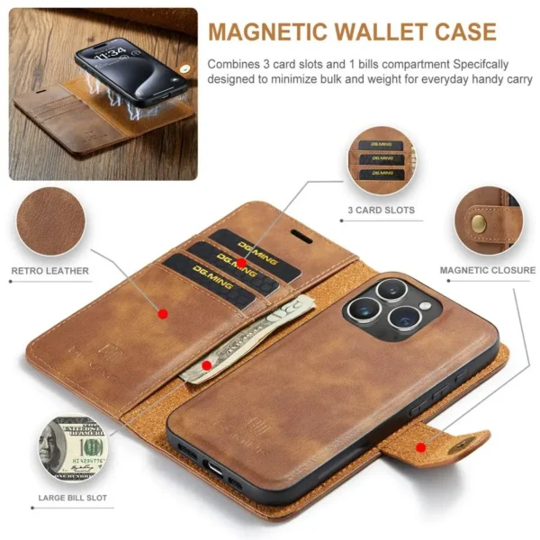 Retro-Klapphülle für Apple iPhone 16, 15, 14 Plus, 13 Pro, 12 Mini, XS Max, XR, 7, 8, SE, abnehmbare Rückseite, integrierter Magnet 5