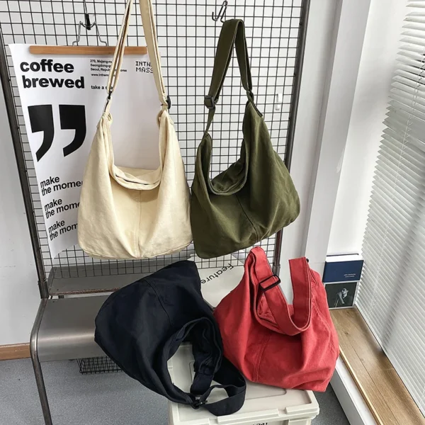Hocodo neue Taschen für Frauen 2022 Leinwand Umhängetasche Mode große Kapazität Handtaschen weibliche lässige Reisetaschen weiche Umhängetaschen 4