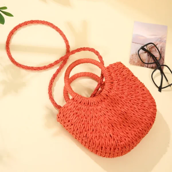 Hand gewebte Stroh Rattan Halbmond Strand Handtasche große Kapazität Frauen Sommer hohl aus Crossbody-Umhängetasche 3