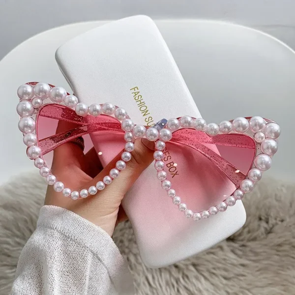 Neu in Luxus fein schimmernde Liebe Perle Sonnenbrille Damen Herz brille lässig Bling Sonnenbrille Lentes de Sol Mujer 4
