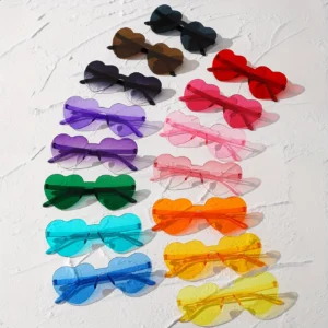 15 stücke Herzförmige Randlose Sonnenbrille Frauen Männer Nette Cat Eye Candy Farbe Ein Stück Shades Sonnenbrille Party Brillen UV400