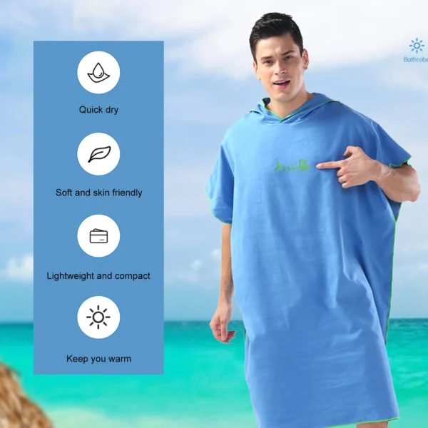 Surf-Poncho, Wickeltuch mit Kapuze, Mikrofaser-Stranddecke, Badetuch, Schwimmtuch, Neoprenanzug, Strandponcho für Erwachsene 2