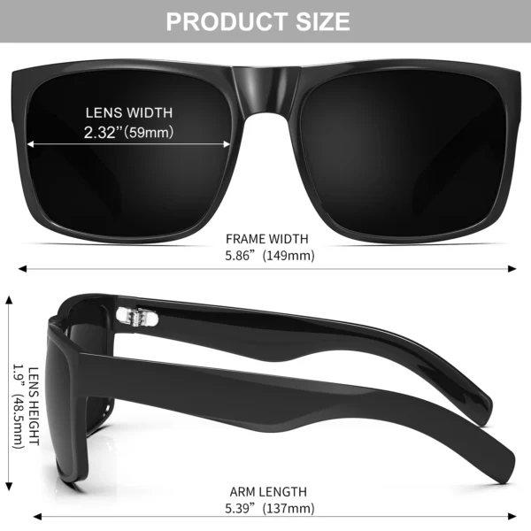 MAXJULI XL Big Wide Head Herren-Sonnenbrille in dunklem Schwarz für Herren, extra große quadratische Sonnenbrille W8004 4