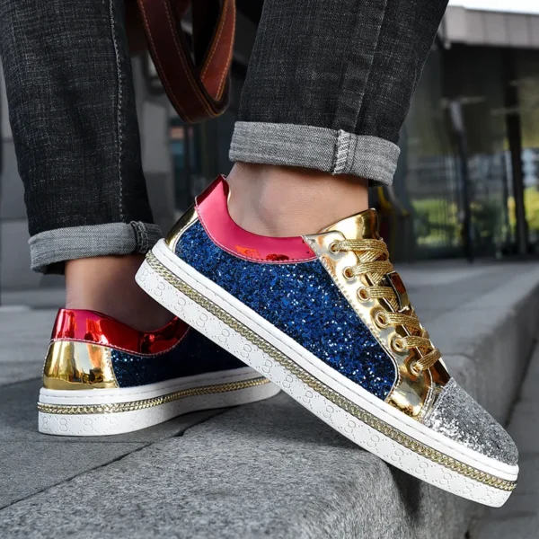 Hochwertige Paare Luxus Pailletten Schuhe Trend Farbe Passenden Niedrigen Skateboard Turnschuhe Mann Bequeme Weiche Glänzende Schuhe Für Männer 3