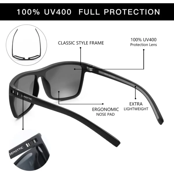 ZENOTTIC Retro Quadratische Polarisierte Sonnenbrille Fashion Shade Damen Herren Ultraleichter TR90-Rahmen UV400-Schutz Klassiker Sonnenbrille 5