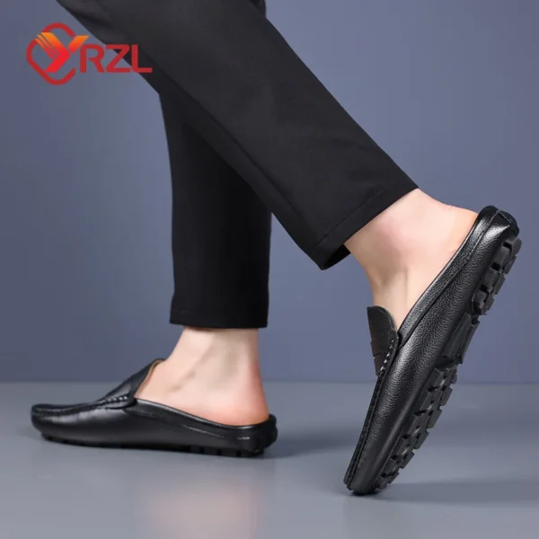 YRZL Loafers Sommer-Slip-on-Halbschuhe für Herren, Leder-Hausschuhe, lässig, atmungsaktiv, bequeme Slipper, Mokassins, Braun, Schwarz, Beige 6