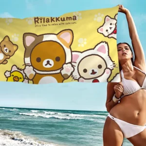 R-Rilakkuma Beach Towel Colorful Bath Towels for Girl Microfiber Quick Dry Custom Sand Free Beach Yoga Spa Gym Pool