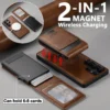 SUTENI Magnetische Drahtlose Lade Telefon Fall Luxus PU Leder Karte Slot Brieftasche Karte Box Für Samsung S25Ultra S24Plus S23 S22 5