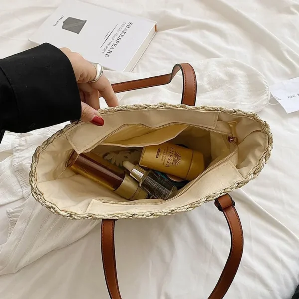 Lässig Rattan große Kapazität Einkaufstasche Designer Korb geflecht gewebte Frauen Handtaschen Sommer Strand Stroh Tasche Dame Reise großen Korb 6