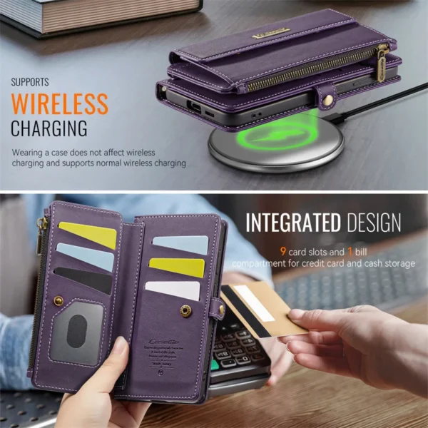 CaseMe Zipper Wallet Flip Leder Handyhülle für Samsung Galaxy S25 Ultra S24 FE S23 Plus S22 S21 S20 A16 A56 Multi Cards Cover 4
