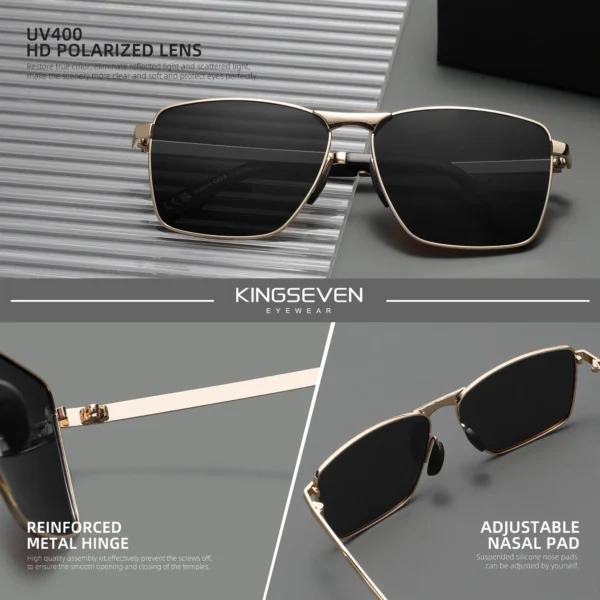 KINGSEVEN 2025, klassische polarisierte Sonnenbrille für Männer und Frauen, quadratischer Legierungsrahmen, Antireflexionsbrille, Luxusbrille 5