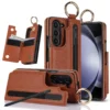 PU-Leder-Ring-Handyhülle für Samsung Galaxy Z Fold 6, 5, 4, 3, Fold5, Fold4, Fold6, 5G, Brieftasche mit Stifthalter und Kartensteckplatz (kein Stift)