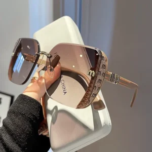 2025, neue modische Sonnenbrille mit Halbrahmen, hochwertiger Trend, einfache Sonnenbrille für Damen mit feinem Glitzer (DS-1002)