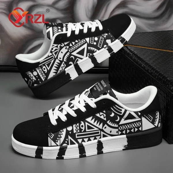 YRZL Sport-Laufschuhe für Herren, Segeltuch, geometrischer Stil, Schnür-Sneaker, modische Skate-Schuhe für Paare mit Graffiti-Druck, Herren 4