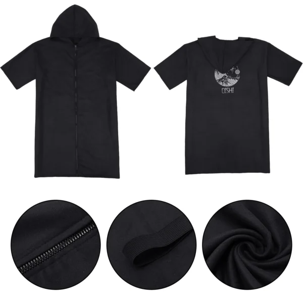 Wickelmantel mit Kapuze, Mikrofaser-Handtuch-Poncho mit Reißverschluss, kurzärmliger Surf-Poncho, schnell trocknend, übergroßer Wickelmantel, Neu 5