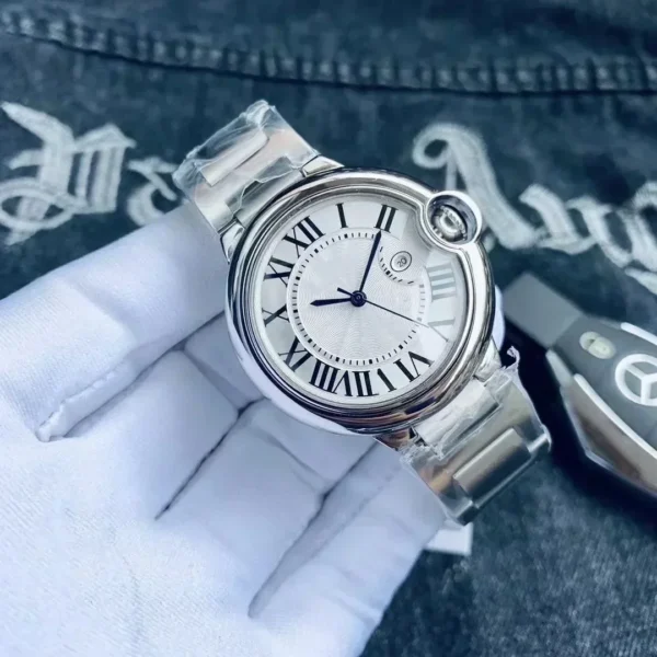 Hochwertige automatische mechanische Ballonuhr für Herren und Damen, Rom-Zifferblatt, blau, weiß, silberfarben, Goldkollektion, 904L-Edelstahl 6