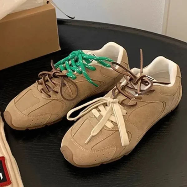 Sportschuhe Casual Outdoor Runde Kappe Flache Turnschuhe Für Frauen Lace-up Leide Farbe Nähen Freizeit Bequeme Weibliche Coole Schuhe 2