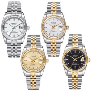 Parnis 36mm Herren Automatikuhr Miyota 821A 6T51 Luxus 5ATM Gold/Schwarz/Silber Zifferblatt Unisex Saphirglas Datum solides Armband