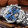 OLEVS herren Uhren Automatische Mechanische Business Armbanduhr Wasserdichte Edelstahl Armband Uhr für Mann Skeleton Kalender 3