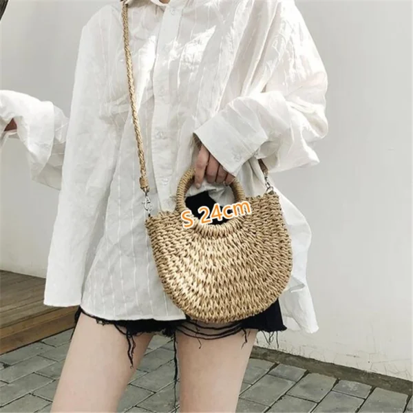 Sommer handgemachte Taschen für Frauen Strand Weben Damen Strohtasche gewickelt Strandtasche mondförmige Top Griff Handtaschen Totes 6