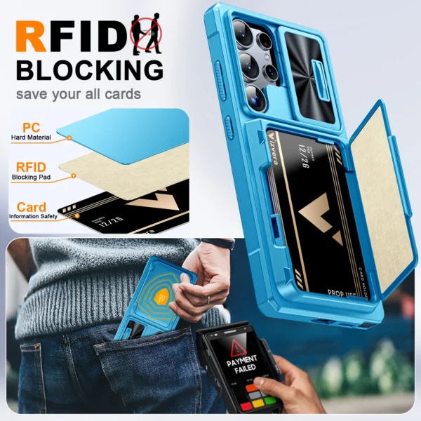 Mit Kartenhalter, verschiebbare Kameraabdeckung und Ständer für Samsung Galaxy S25 Ultra Handyhülle, Anti-Fall PC + TPU Wallet Case 2