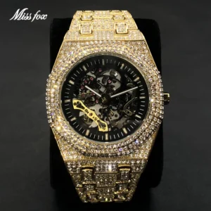Automatische Uhr für Männer Luxus Full Ice Out Hip Hop Tourbillon Uhren Bling Diamant Gold männliche mechanische Uhr Drops hipping