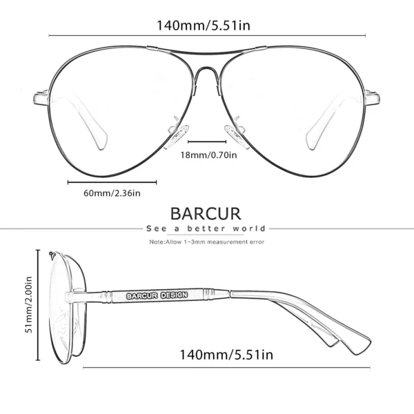BARCUR Design Memery Frame Sonnenbrille Polarisiert Für Männer Sonnenbrille Frauen Pilot Gradient Lens Brillen Spiegel Shades 6