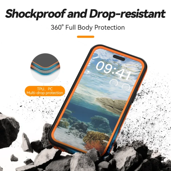 TELESIN IP68 Wasserdichte Hülle für IPhone 15 15 Pro 15 Pro Max Telefon Fallsichere Abdeckung Tauchen Unterwasser Schwimmen Outdoor Schutz 4