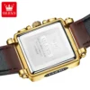 OLEVS Marke 9925 herren Uhren Gold Quadratischen Zifferblatt Quarz Männliche Uhr Original Lederband Mode Uhr 30 m wasserdicht Top Zehn 3