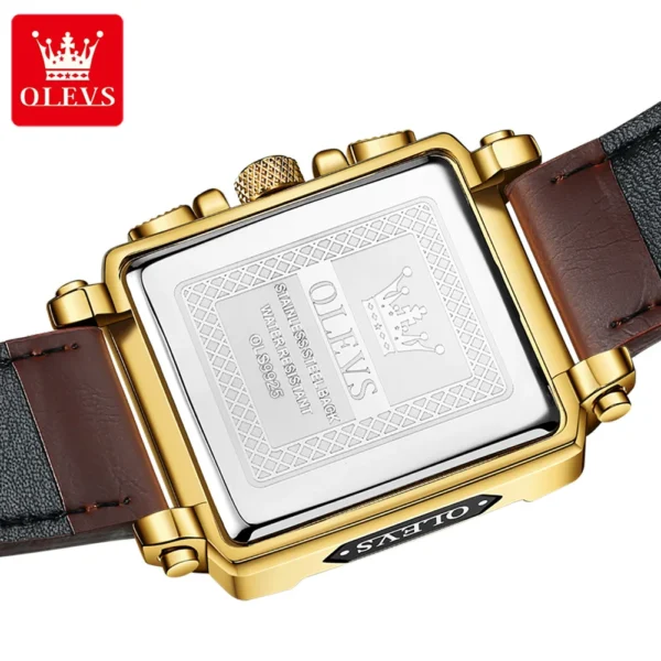 OLEVS Marke 9925 herren Uhren Gold Quadratischen Zifferblatt Quarz Männliche Uhr Original Lederband Mode Uhr 30 m wasserdicht Top Zehn 3