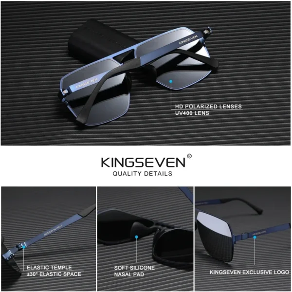 KINGSEVEN Klassische Herren-Sonnenbrille, polarisiert, UV400-Brille, quadratisch, Pilot, hochwertige Antireflexions-Fahr-Retro-Brille 5