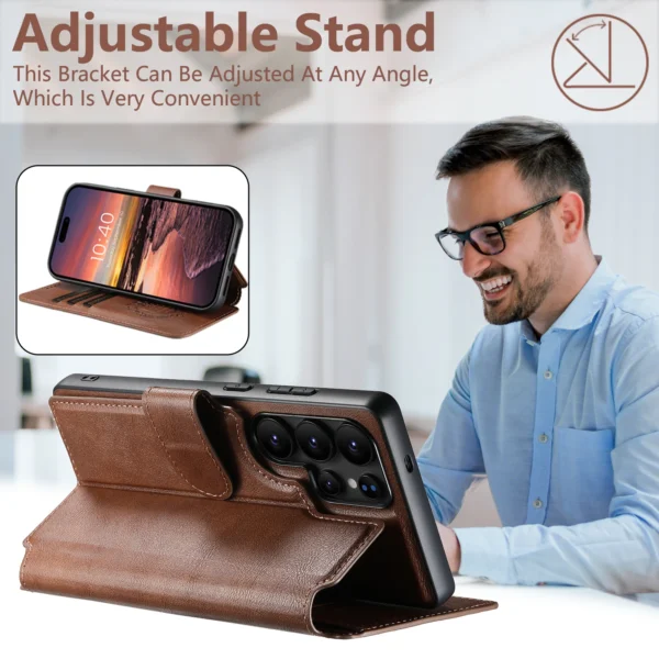 SUTENI PU Leder Drahtlose Lade Karte Halter Stehen Brieftasche Magnetische Flip-Cover Telefon Fall Für Samsung Galaxy S25 Ultra S24 S23 3