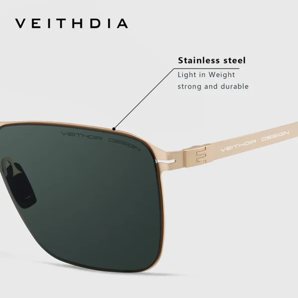 VEITHDIA Marke Herren-Sonnenbrille, quadratisch, Edelstahl, hochauflösende Nylonlinsen, polarisierte Brille mit UV400-Schutz 8210 6