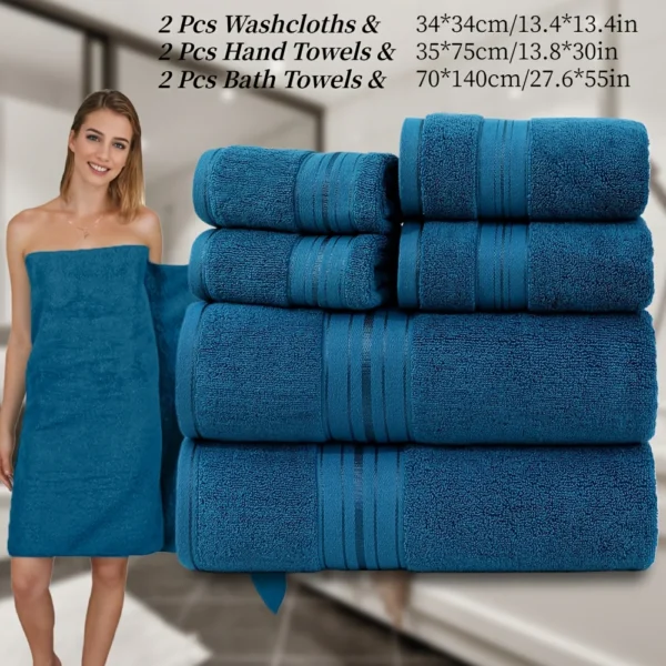 6-teiliges Badetücher-Set aus Baumwolle, 2-teilige Waschlappen, 2-teilige Handtücher, 2-teilige Badetücher, saugfähig, schnell trocknend, weich, für Badezimmer, Hotel