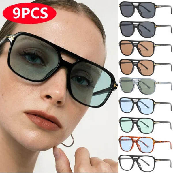 9 stücke/4 stücke Doppel Brücke Sonnenbrille Oversize Candy Farbe Brille Frauen Klassische Mode Oval Pilot Sonnenbrille UV400 Oculos de Sol 3