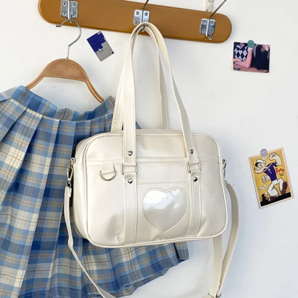 Frauen JK Schule Handtasche große Kapazität Pu Anime Umhängetasche transparente Liebe Herz Schulter Uniform Tasche zum Einkaufen Pendeln 4