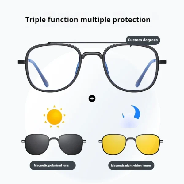 COHK Metall 3 In 1 Neue Stil Klapp Magnet Clip Auf Brillengestell Trend Polarisierte Sonnenbrille Männer Optische Computer Brillen UV400 2
