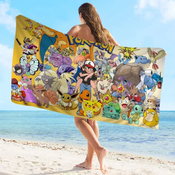 Süße p-pokemones-Cartoon Anime Charakter Mikro faser Decke schnell trocknende Strand tücher übergroße super saugfähige Pool Handtuch 2