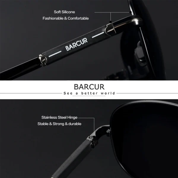Barcur polarisierte herren sonnenbrille pilot sonnenbrille für männer zubehör fahren angeln, wandern brillen oculos gafas de sol 3